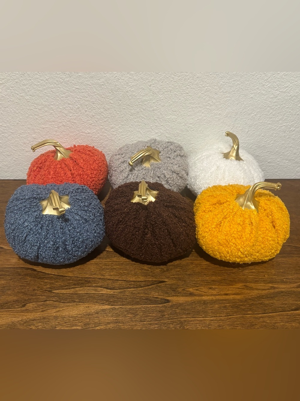 Set of 6 Decorative Textured Plush Pumpkins- Assorted Colors